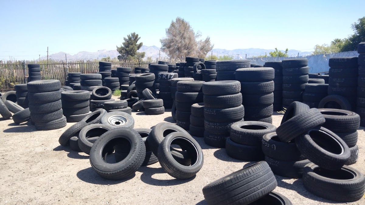 Tire yard with stacked tires